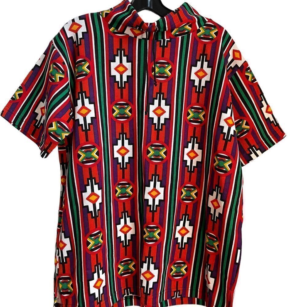 Vintage 90s Tribal Print Mock Turtleneck Pullover Medium